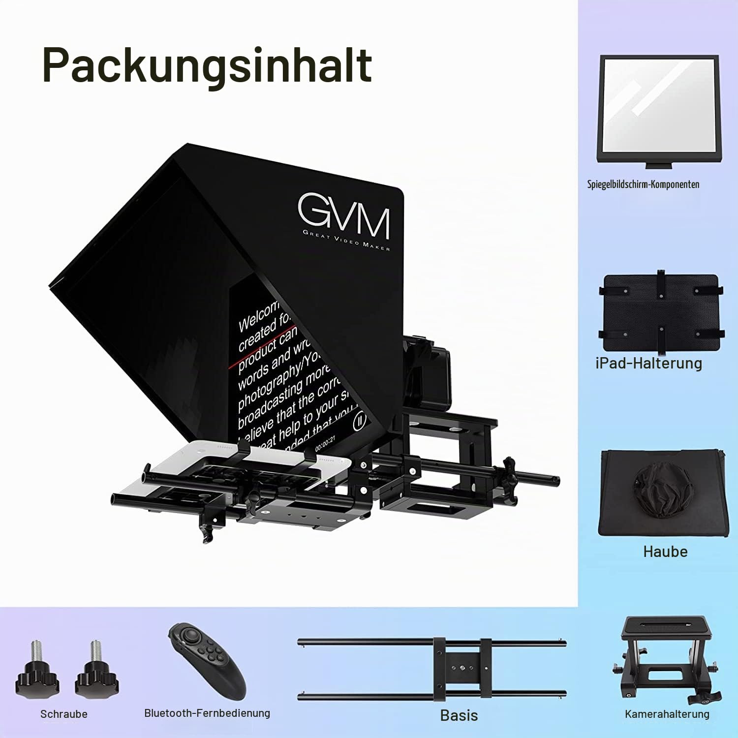 GVM Teleprompter für Tablet DSLR Kamera Smartphone, Tragbares 18'' Teleprompter Kit mit Fernbedienung & App, unterstützt Kamera-Weitwinkelaufnahmen, Videoaufzeichnung und Live-Streaming Interview