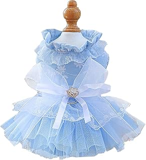 ANIAC Daisy Small Dog Dresses Female with Leash Ring,Bow Knot Girl Puppy Wedding Dress,Valentine's Cat Outfit,Fancy Pet Party Dress for Kitten Chihuahua Yorkie Pomeranian (Blue, X-Small) - Buy now