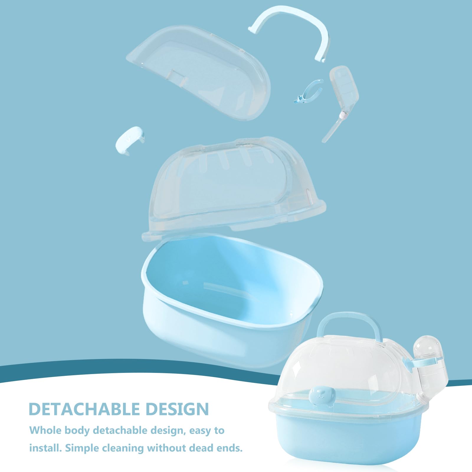 Cage de transport portable pour hamster avec bouteille d'eau, 20 x 18 x 19 cm, avec fentes d'aération, pour gerbilles, souris, hamsters nains (bleu)