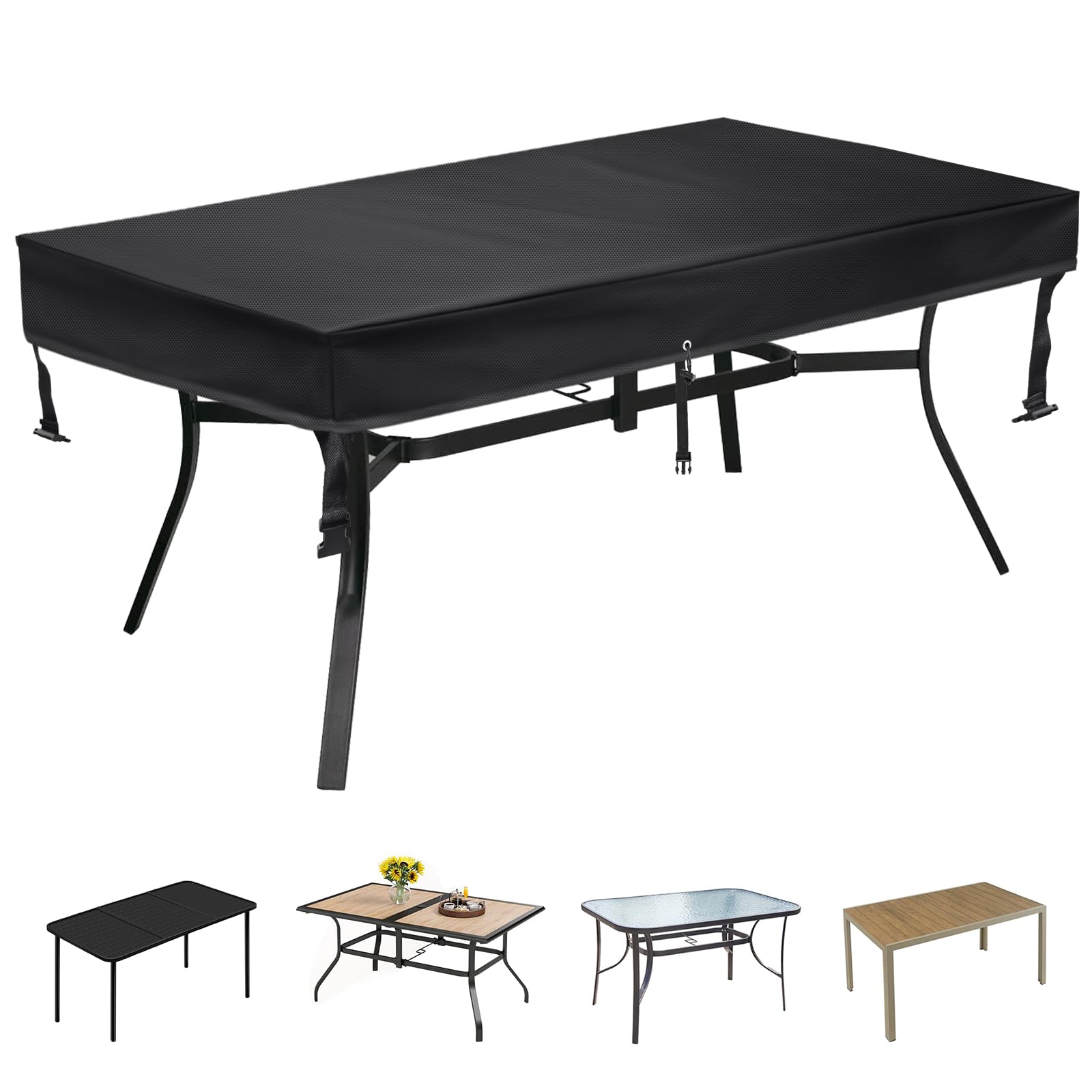 SUNICO Outdoor Table Cover rectangular (72" L x 35" W x 6" H), Patio Table Cover rectangle for Patio Table & Dining Table & Picnic Table.Windproof,