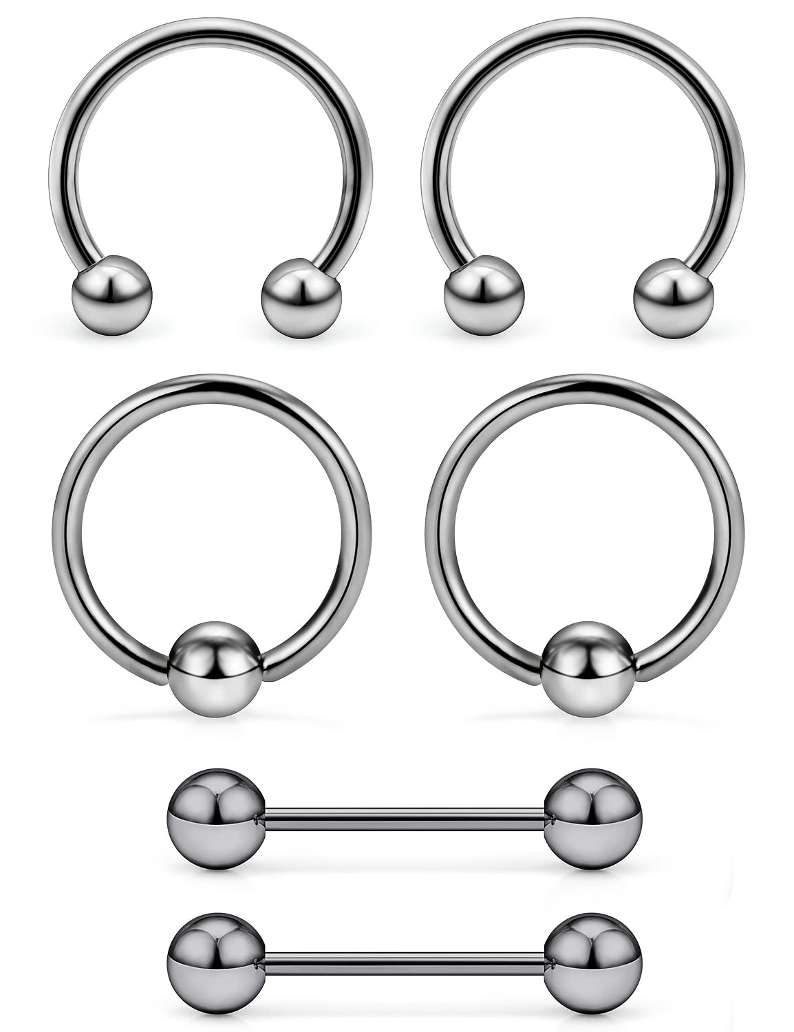 Uqnwbdq 16G 14G G23 Titanium Nipple Piercing Jewelry Tongue Rings Hypoallergenic Horseshoe Captive Bead Tongue Nipple Ring Nipplerings Barbells Hoops