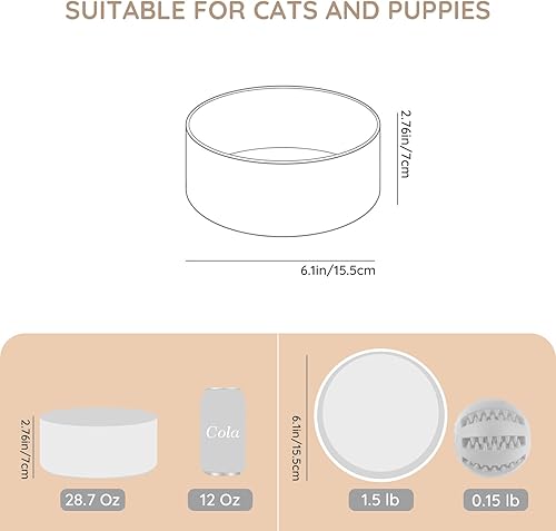 Miniatura 2 de SPUNKYJUNKY Cuenco de cerámica de 28.7 onzas para perros y gatos, moderno y bonito cuenco de agua con peso para repuesto blanco (paquete de 1)