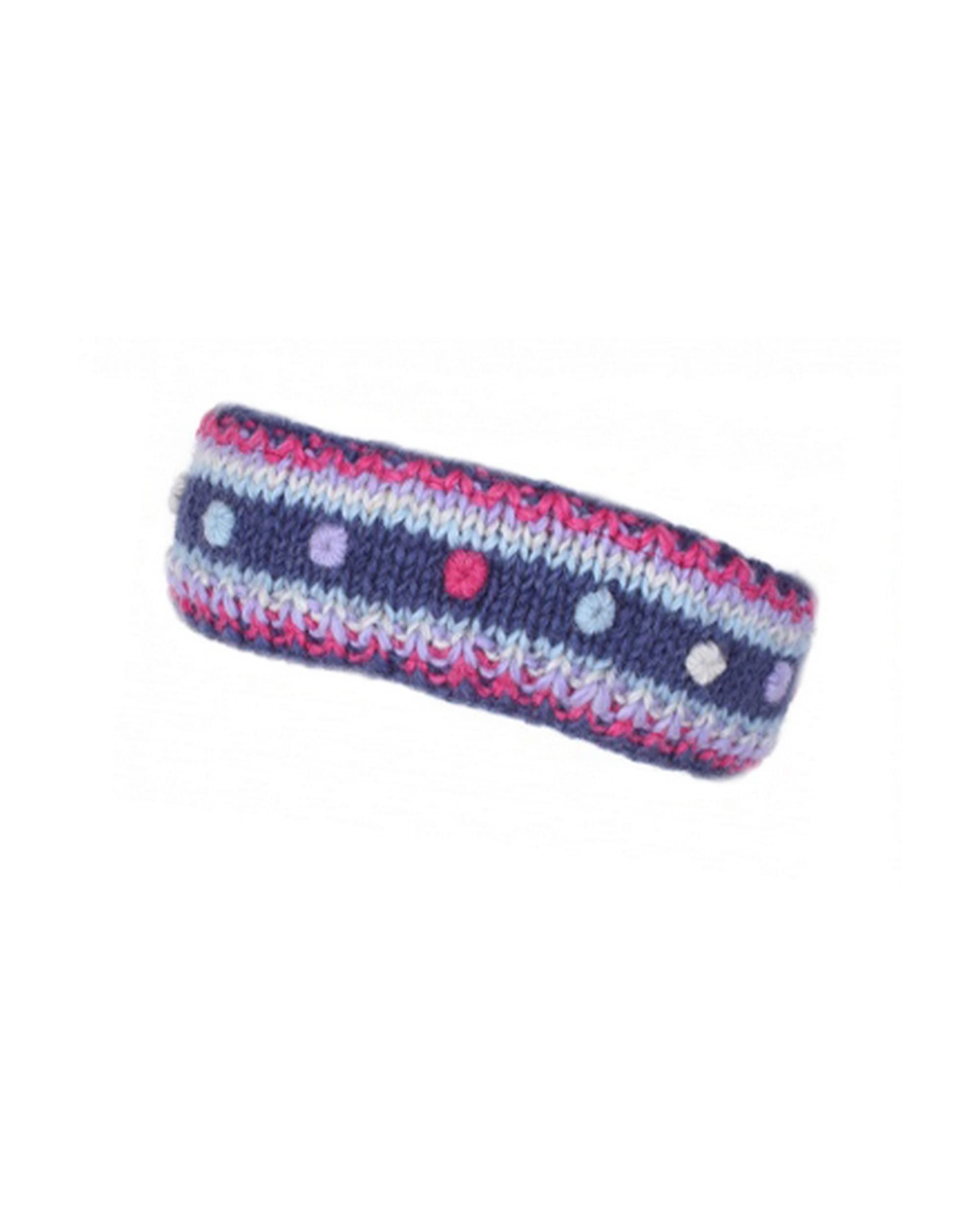 Pachamama Women Wool Ear Warmer Headband Fleece Lined Handknitted Dots Multicoloured One-Size Handmade Fair Trade