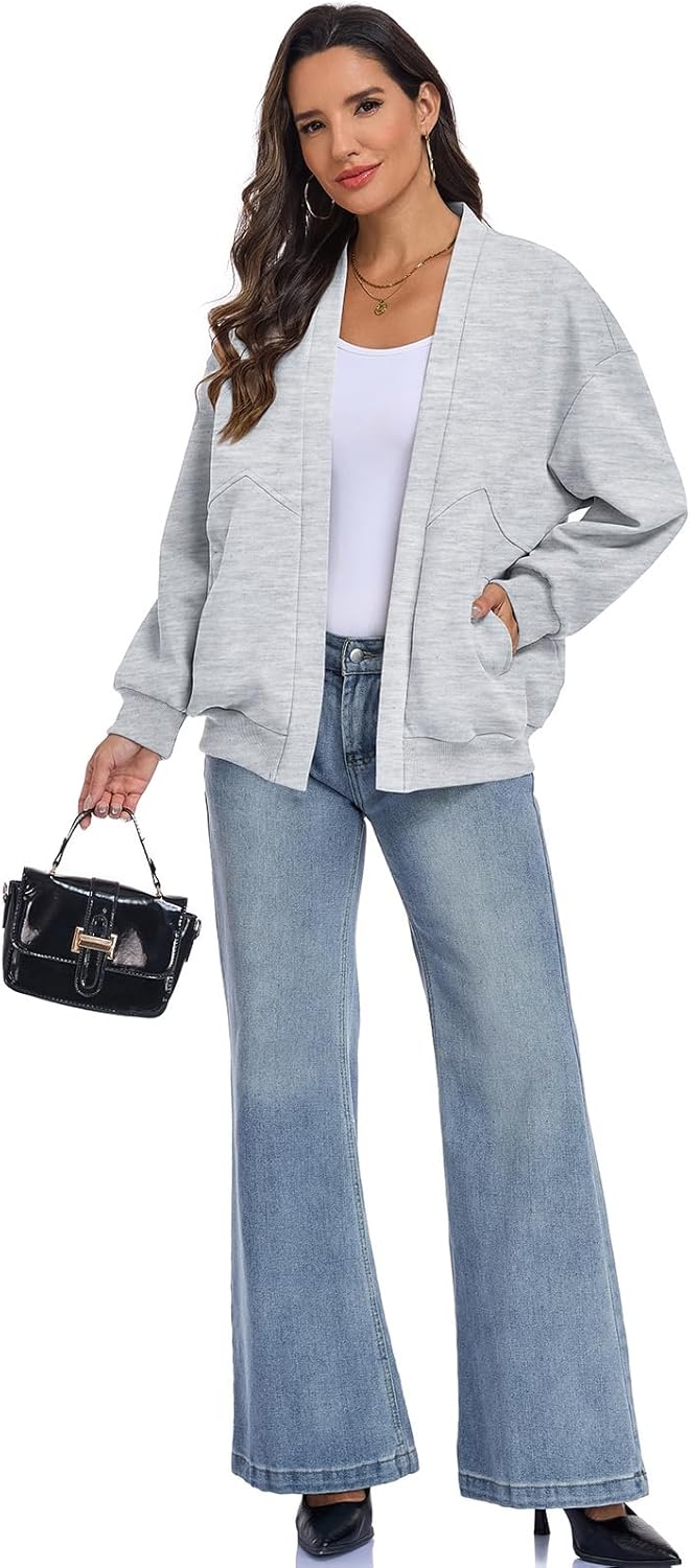 Women's Oversized Cardigan Loose Lightweight Open Front Sweatshirt Casual Long Sleeve Athletic Jackets