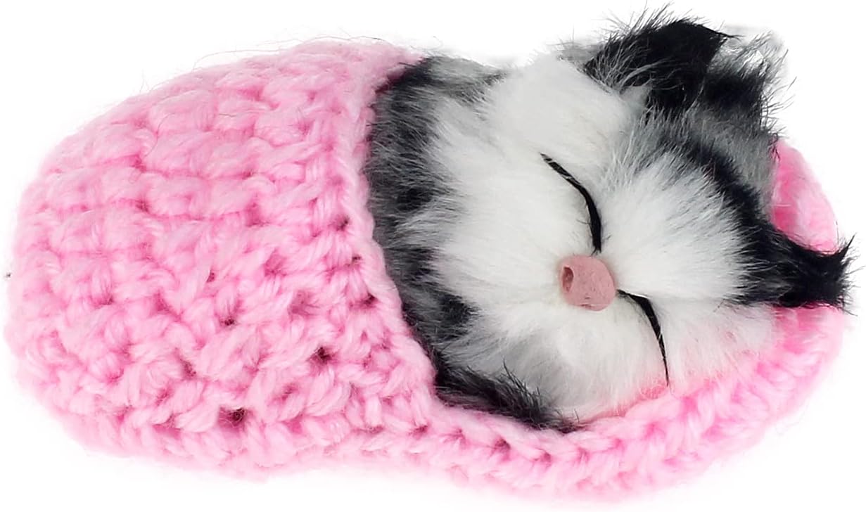 7Pcs Sleeping Cat in Slipper Doll Toy, Mini Kitten in Shoe with Meows Sounds Decor Hand Toy Gift for Kids Boys Girls