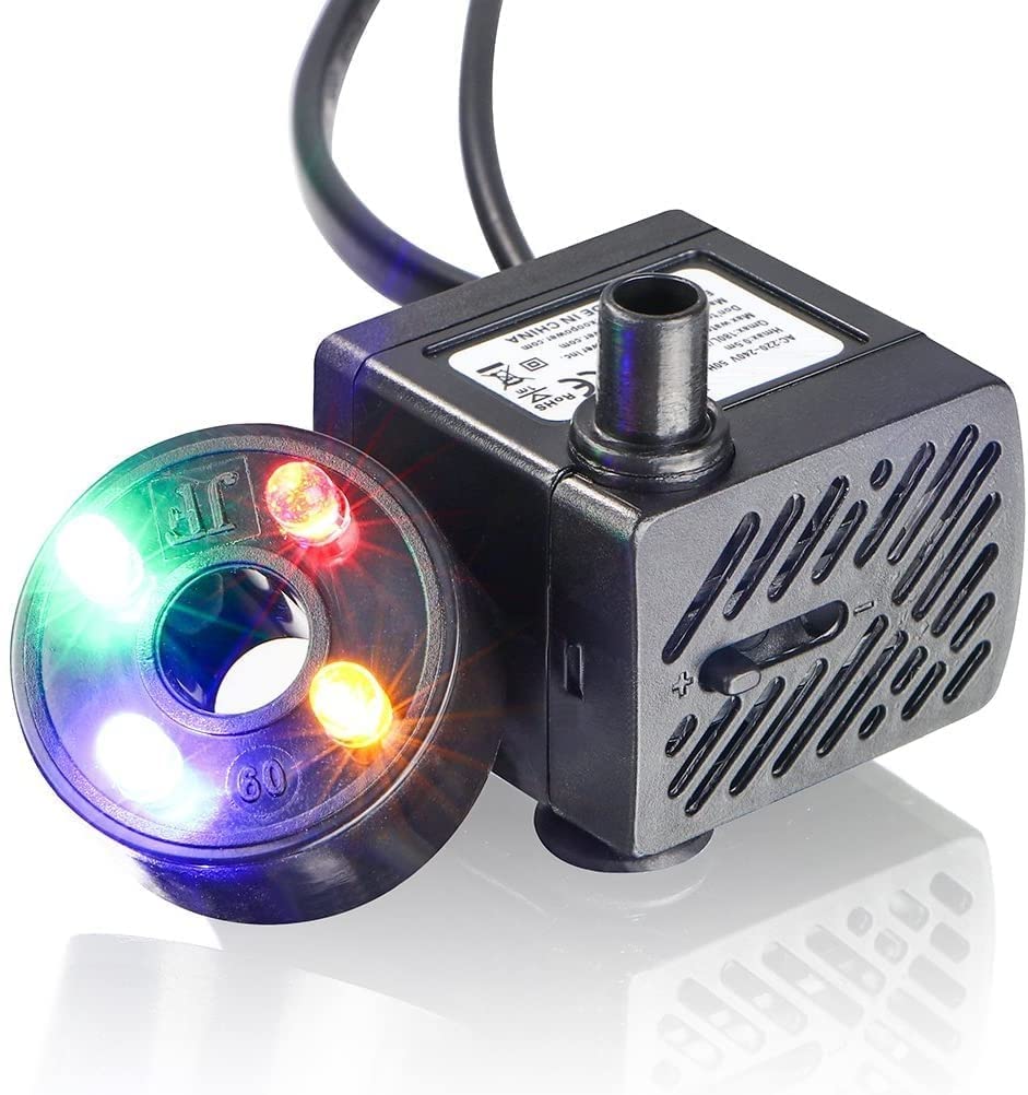 Mini Water Pump with LED light | Mini Water Fountain Pump for Fountains | Submersible Pump for DIY Crafts | Aquarium/Fish Tank Water Pump with LED Light, (Black) (With LED - QTY-1)-image-19