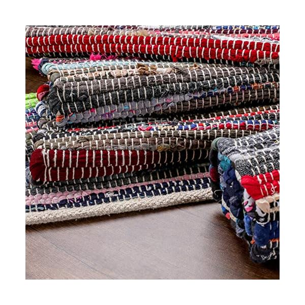 EliteHomeCollection 100-Percent Recycled Handmade Multicoloured Cotton Chindi Floor Rug, Multi-Colour - Image 4