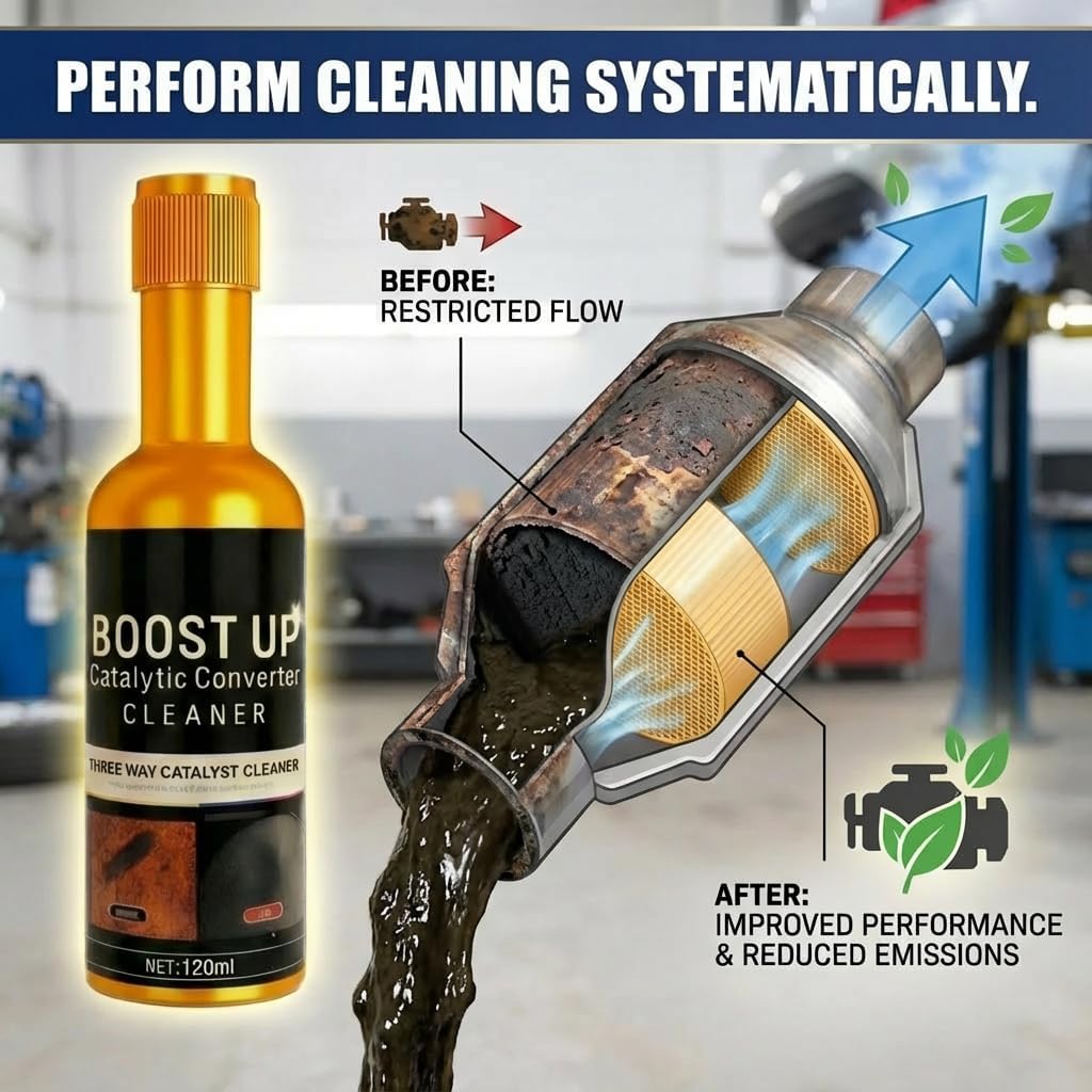 Catalytic Converter Cleaner Fuel System Cleaner Additive for Gas & Diesel Vehicles, Routine Maintenance Treatment, Supports Smooth Engine Operation, Easy Pour-in, 5 Pack 120ml