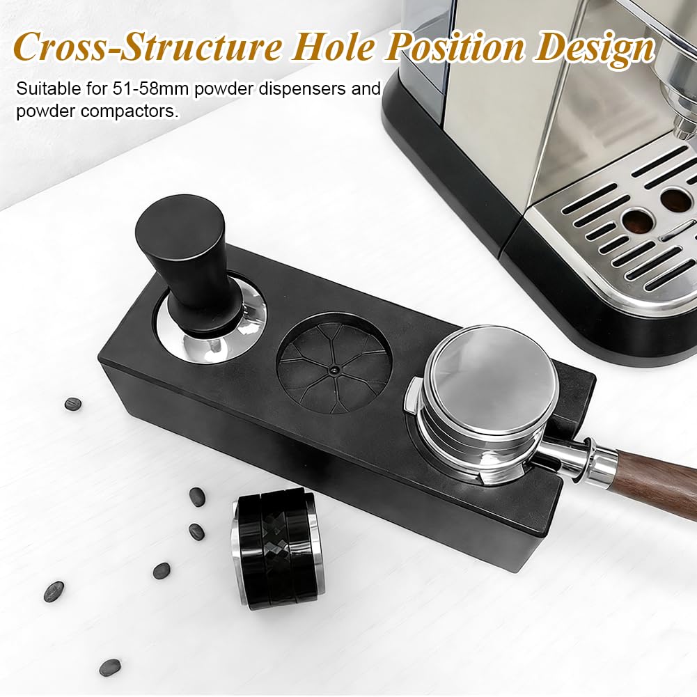 Stazione Tamper 51–58 mm per Portafiltro, Stazione Tamper Regolabile in Altezza in ABS, Stazione Antiscivolo Barista con 3 Fori per Tamper, Leveler, Strumento WDT e Accessori caffè