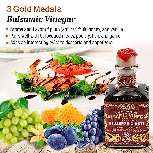 Bellina Gourmet Balsamic Gift Set - Bread Dipping Set With Giuseppe Giusti Balsamic Vinegar Of Modena And Bread Dipping Dish With Grape Design, Italian Cooking Gifts From Italy - 8.45 Fl Oz (250 Ml) #TOP2