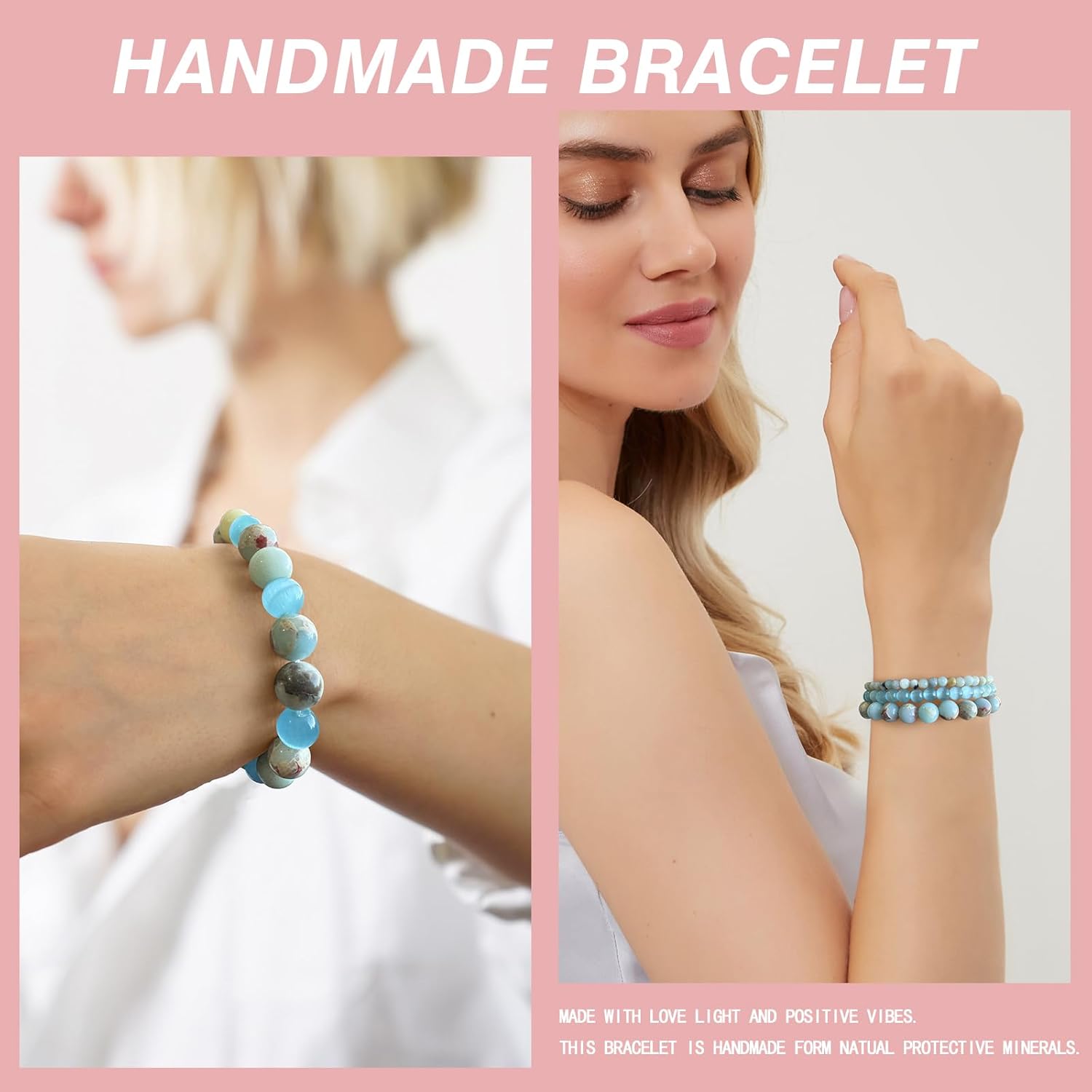 4pcs Beaded Bracelets for Women,Natural Healing Crystal Gemstones Bracelet,Anxiety Stress Relief Bracelet Handmade purple Jewelry Gifts for Women - Image 4