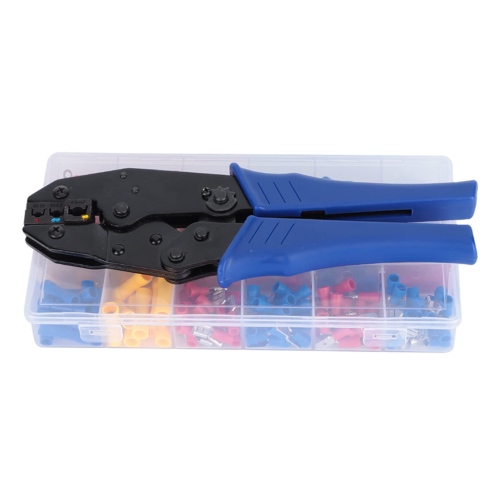 Conector de cable eléctrico aislado, 300 piezas de PVC chapado en estaño Conector de cable eléctrico aislado Juego de terminales de cable con caja de almacenamiento de alicates de crimpado para barco