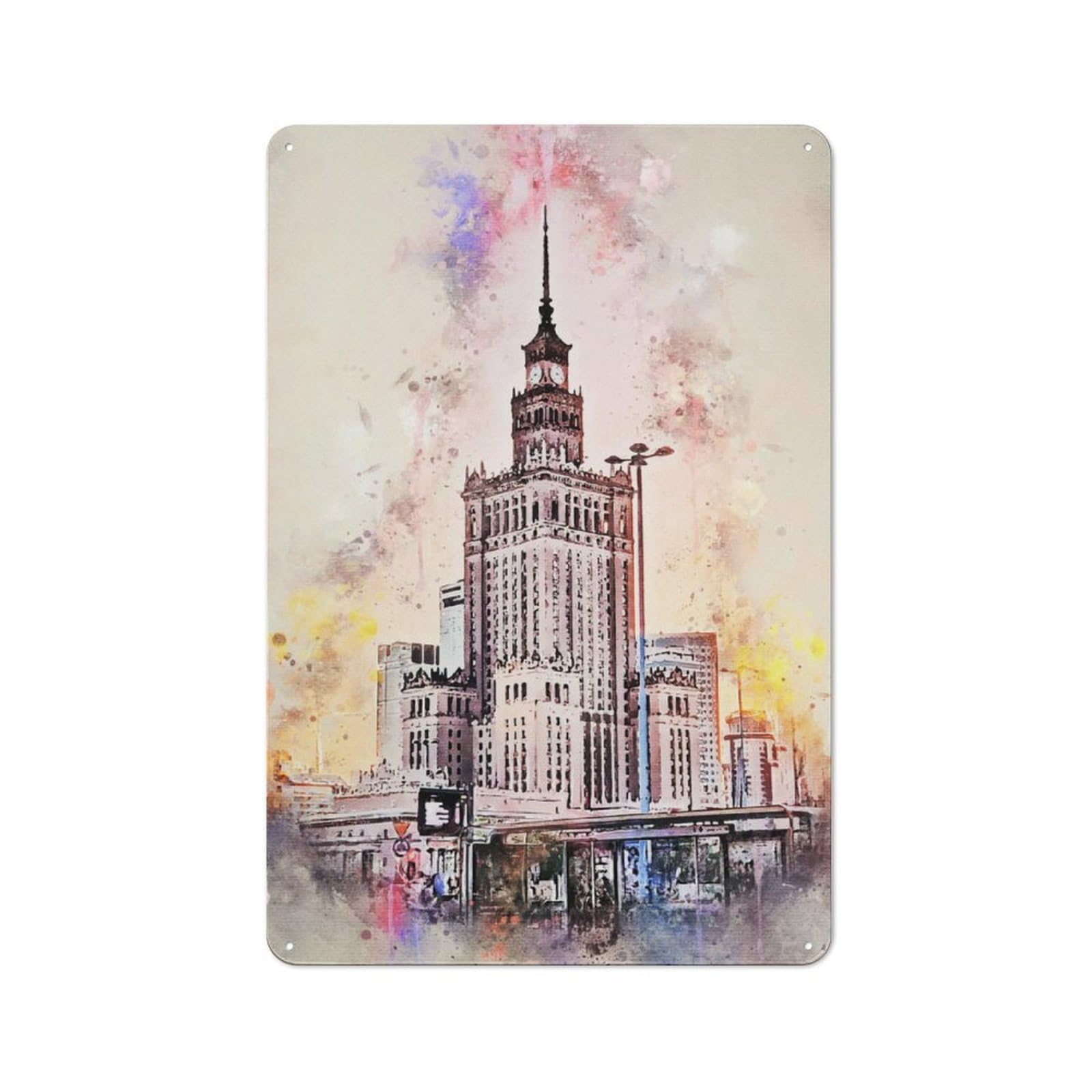 Junmoney Warsaw In Watercolor Vintage Tin Wall Plaque 30X20cm For Workshop Wall, A Decorative Christmas Gift For Makers And Diy Enthusiasts
