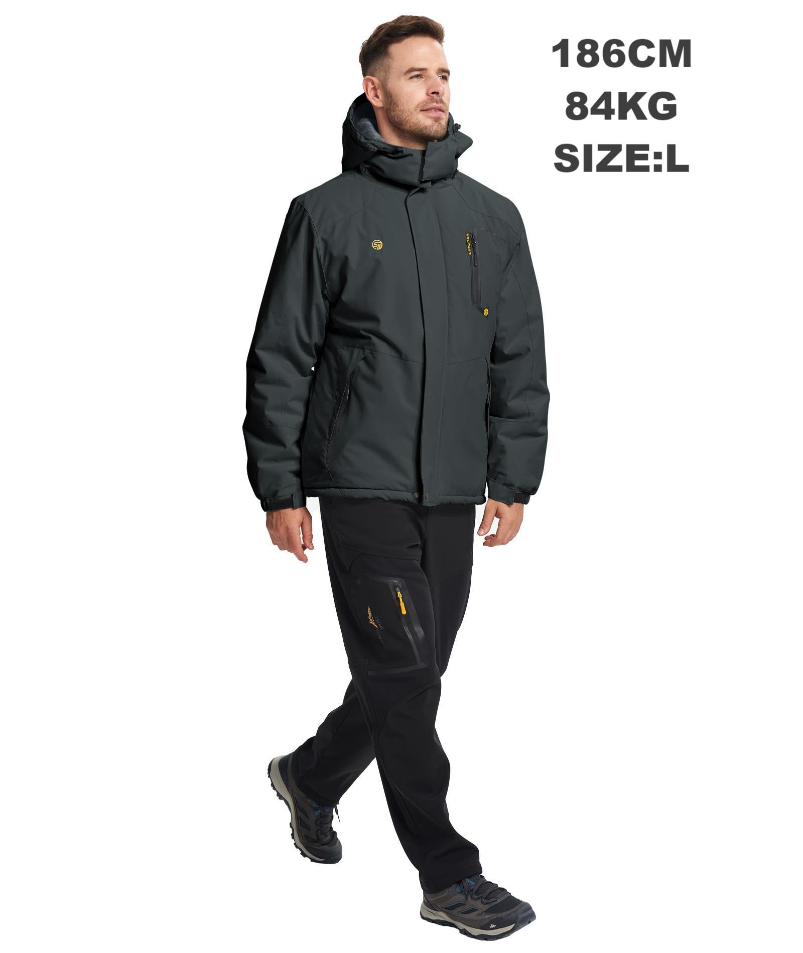 SwissWell Winterjacke Herren Warm Fleece Arbeitsjacke Wasserdicht Skijacke Winddicht Outdoor Jacke Winter mit Abnehmbarer Kapuze