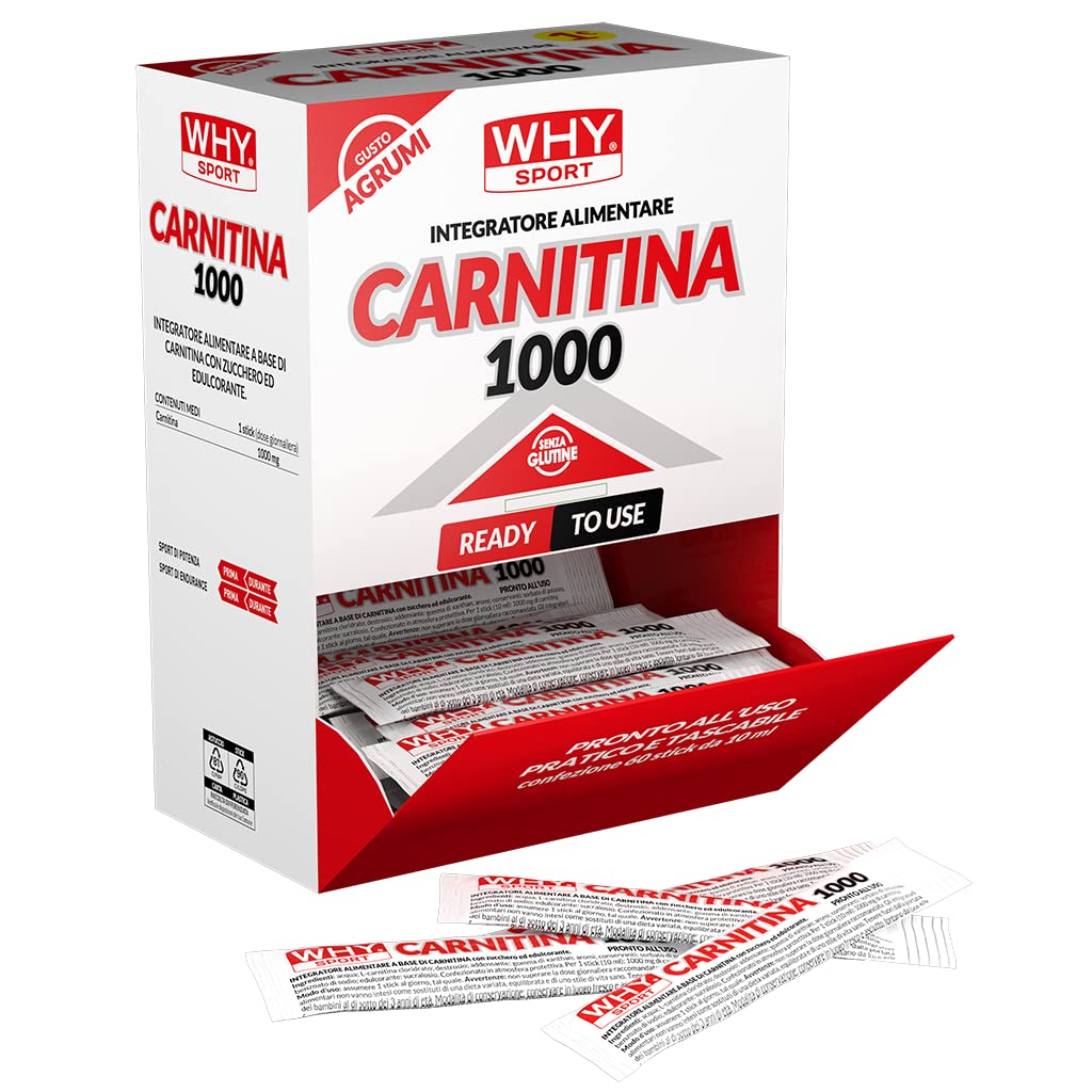 WHY SPORT CARNITINA 1000 - Integratore Alimentare Energetico a Base di L-carnitina – Gusto Agrumi – Box da 60 Sticks – 10 ml