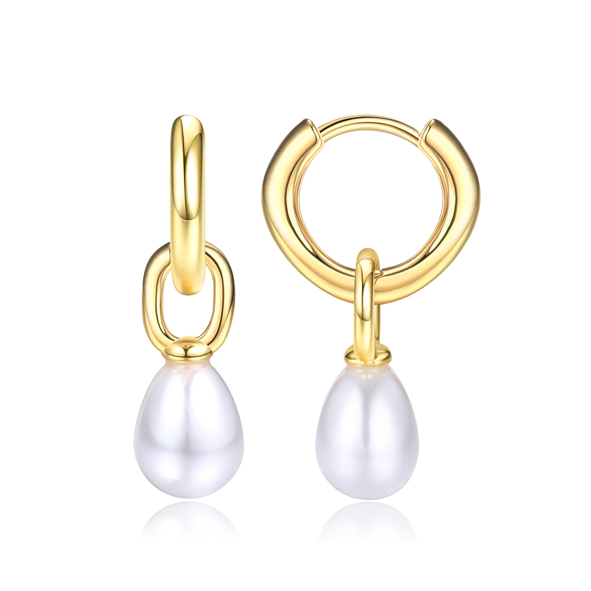 Adramata Pendientes Perlas Mujer Chapados en Oro de 14K Pendientes Colgantes de Perla Pendientes de Aro Pendientes de Cadena Largos Pendientes Colgantes de Perlas Pendientes Mujer Plata Oro