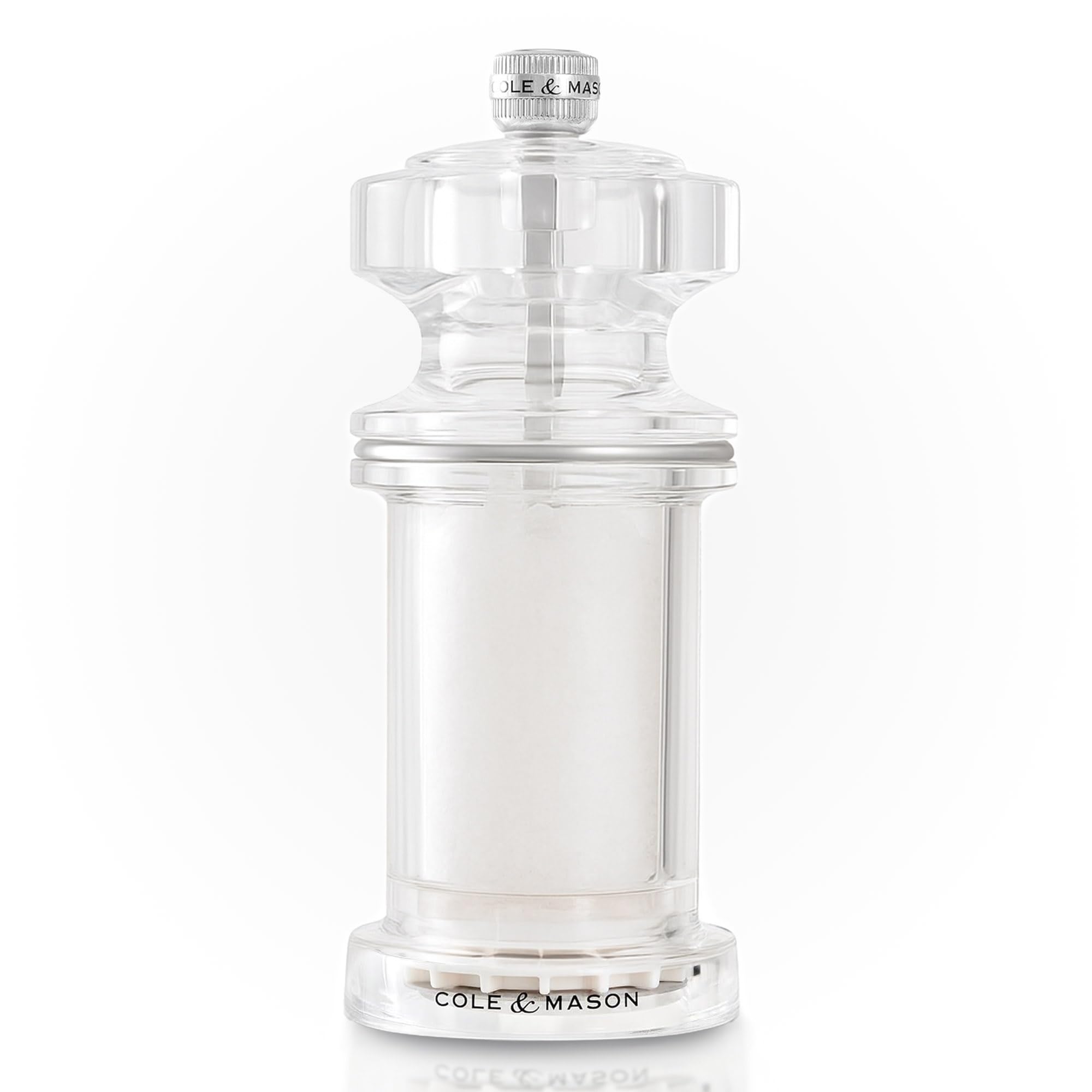 Cole & Mason 605 Salt Mill, Adjustable Ceramic Grinding Mechanism, Salt Grinder for Seasoning/Cooking, Acrylic, 144mm, Lifetime Mechanism Guarantee