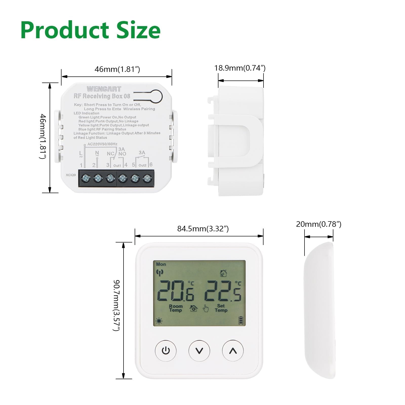 Wengart Thermostat et récepteur sans Fil WG01RF, écran LCD programmable, Compatible avec Les chaudières à gaz et Les systèmes de Chauffage au Sol Radiant (Blanc)