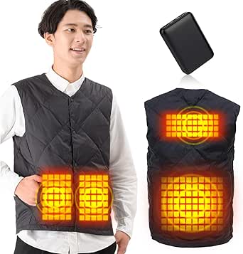 [rafuteru] 電熱ベスト 温熱ベスト 大容量バッテリー付き 前後9箇所発熱 ヒーターベスト 電熱ダウンベスト 前後独立 3段階温度調整USB給電 加熱服 超軽量 丸洗い 防寒ベスト メンズ レディース 屋外作業 アウトドア 男女兼用