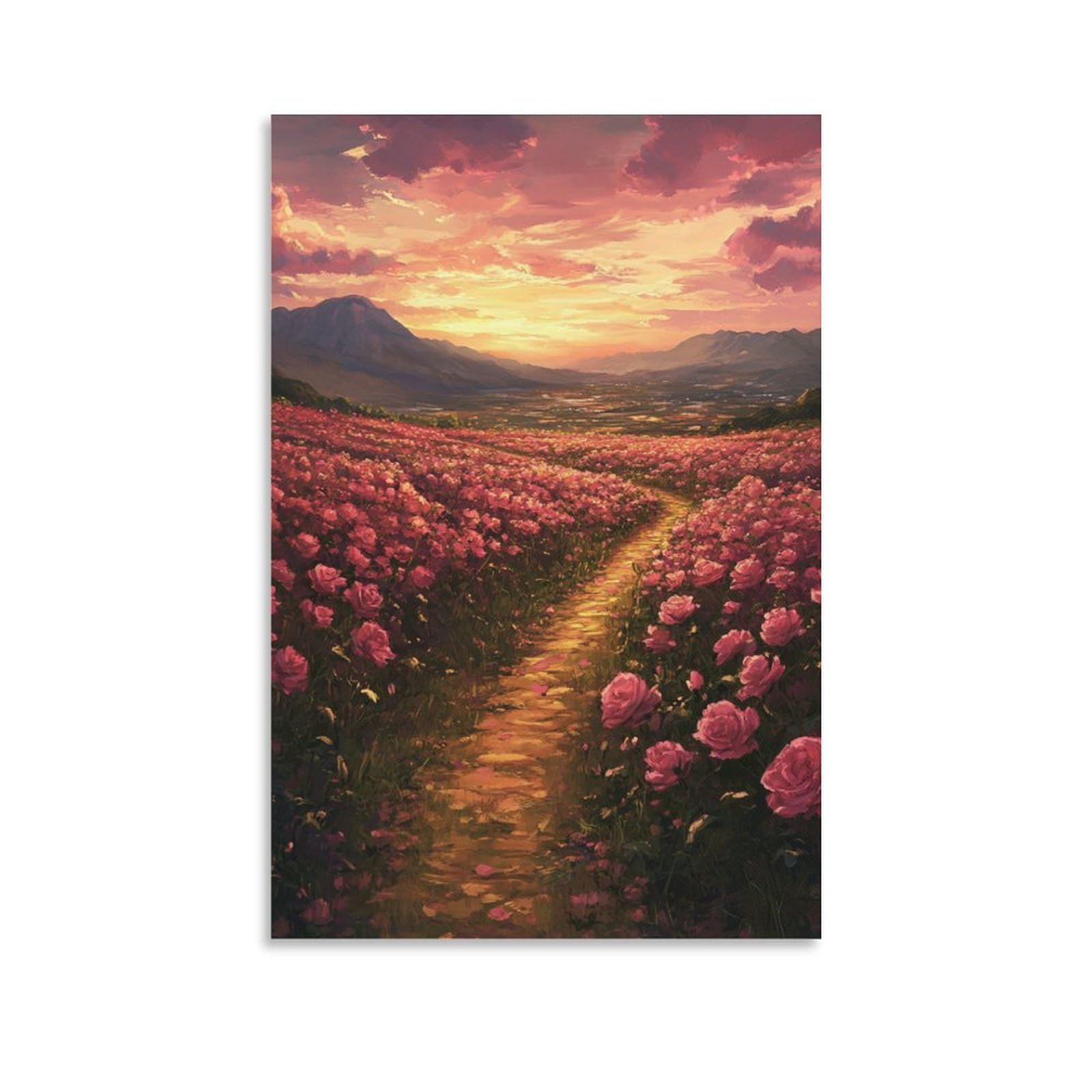 GAOYUCHUN Field of Pink Roses Canvas for Home Decor Home Decor Wall Decor Paintings Pictures Artwork Print Home Decor 16x24inch(40x60cm)