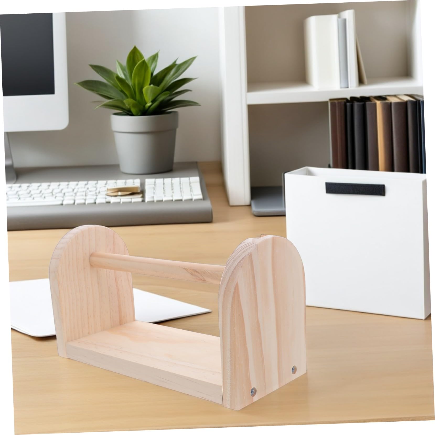 Dispenser Nastro Adesivo in Legno con Base Antiscivolo Supporto Multifunzione per Nastro da Ufficio Cucina e Artigianato Organizzatore Compatto per Scrivania
