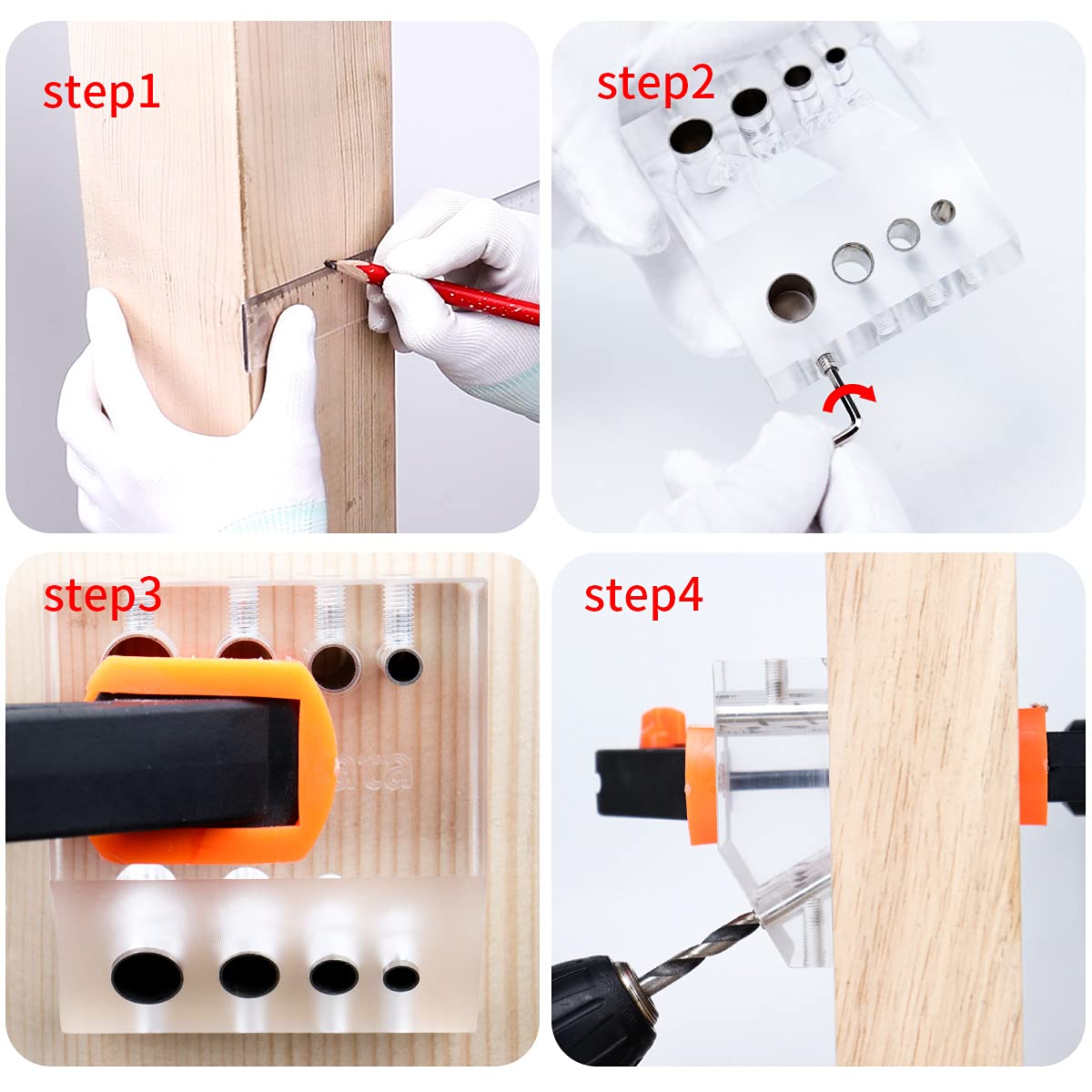 Muzata Drill Guide for Cable Railing Kit Lag Screw Fitting Wood Post Installation, Fit 90 Degree