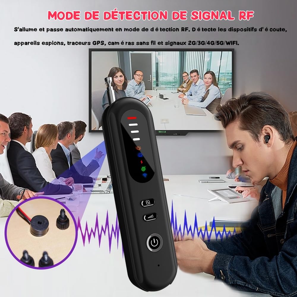 Détecteur de Caméra Cachée - Alarme de Sécurité, Micro Espion Détecteur, Détecteur RF sans Fil, GPS Tracker, Anti-Espion pour Hôtel, Salle de Bain, Bureau, Voiture, Voyage, Anti-instantané