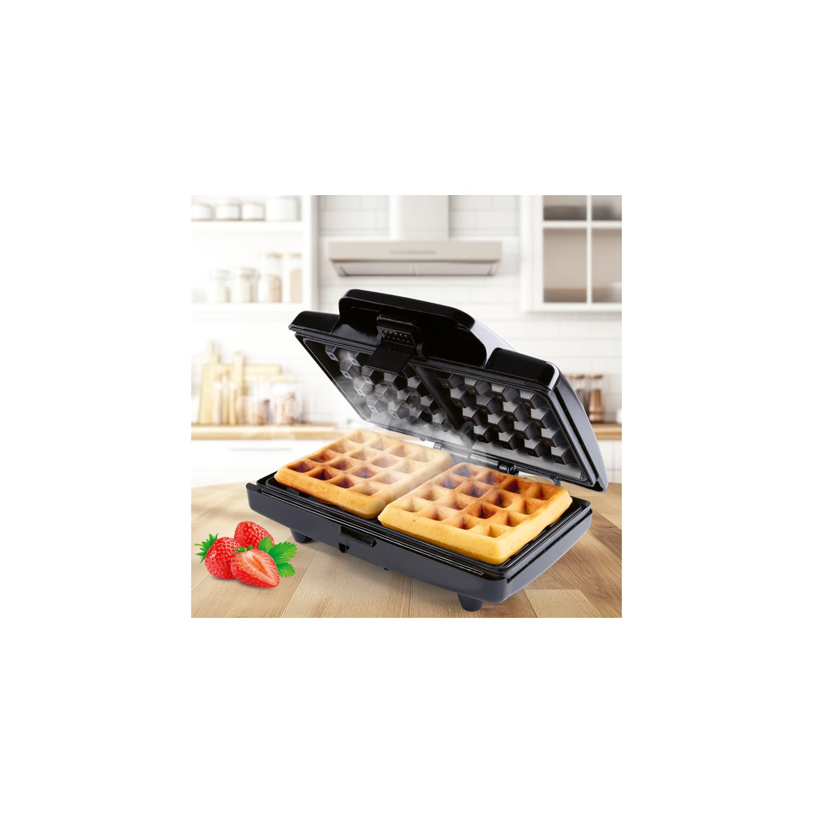 GOURMETmaxx Waffle belga, 750 W, nero, con spie di controllo