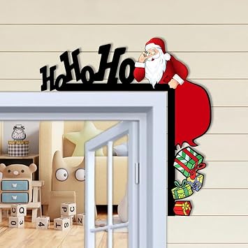 Christmas Door Topper Decoration Cute Santa Claus Wooden Door Corner Decor Christmas Door Frame Sign Decor for Winter Holiday Ornament for Table Mirror Cabinet Wall Window Furniture Decor