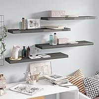 Vista 39 de Estantes flotantes de pared, 2 piezas de madera de fibropanel de densidad media gris de 47.2 x 9.3 x 1.5 pulgadas, estante de almacenamiento
