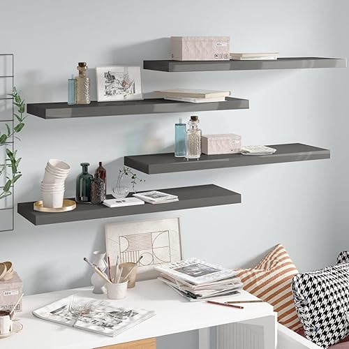 Miniatura 39 de Estantes flotantes de pared, 2 piezas de madera de fibropanel de densidad media gris de 47.2 x 9.3 x 1.5 pulgadas, estante de almacenamiento