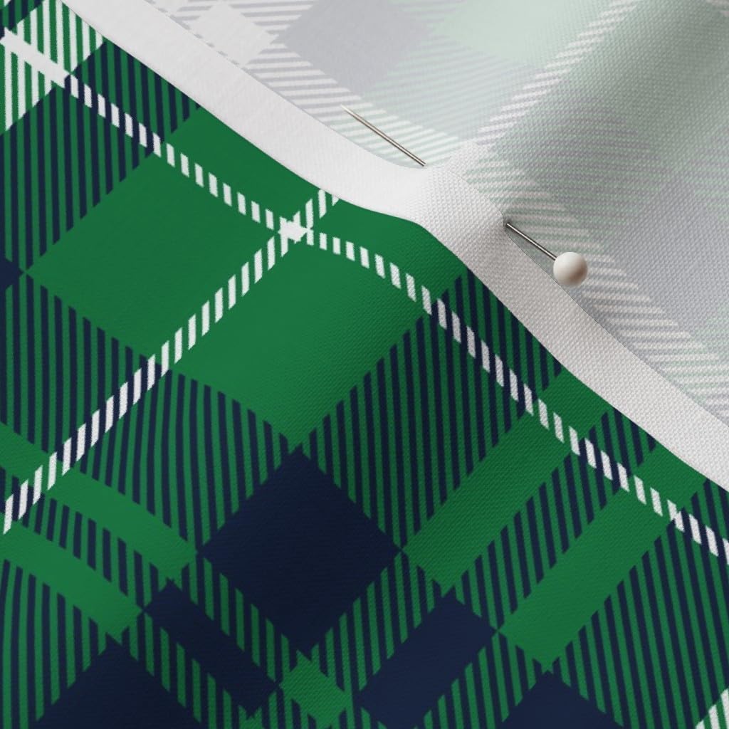 Spoonflower Fabric - Fall Plaid Navy Green Wholecloth Cheater Quilt Top Coordinate Winter Printed on Petal Signature Cotton Fabric Fat Quarter - Sewing Quilting Apparel Crafts Decor