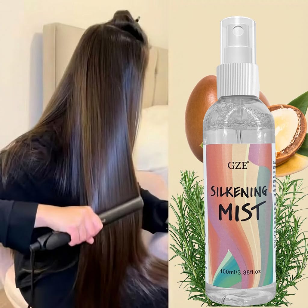 GZE Straight Silk Spray with Moroccan Argan Oil Thermal Protector Spray | Hair Straightening & Detangler | Alcohol-Free | Heat Protectant | Flat-Iron | Blow-Dry (silkening)