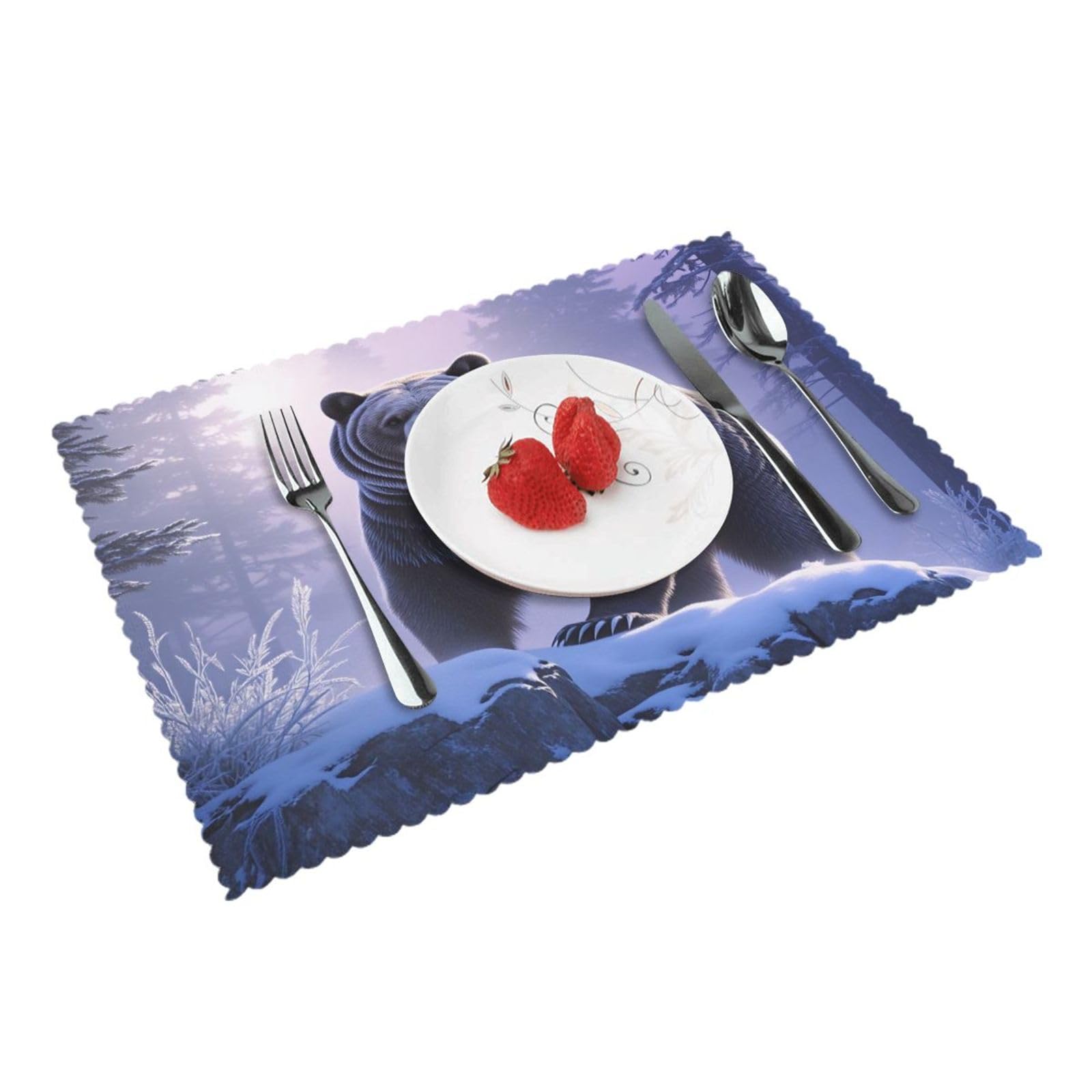 Snowy Bear Print Placemats Set of 4 Print Table Mats Place Mats Table Decor for Kitchen Dining 12X18 in