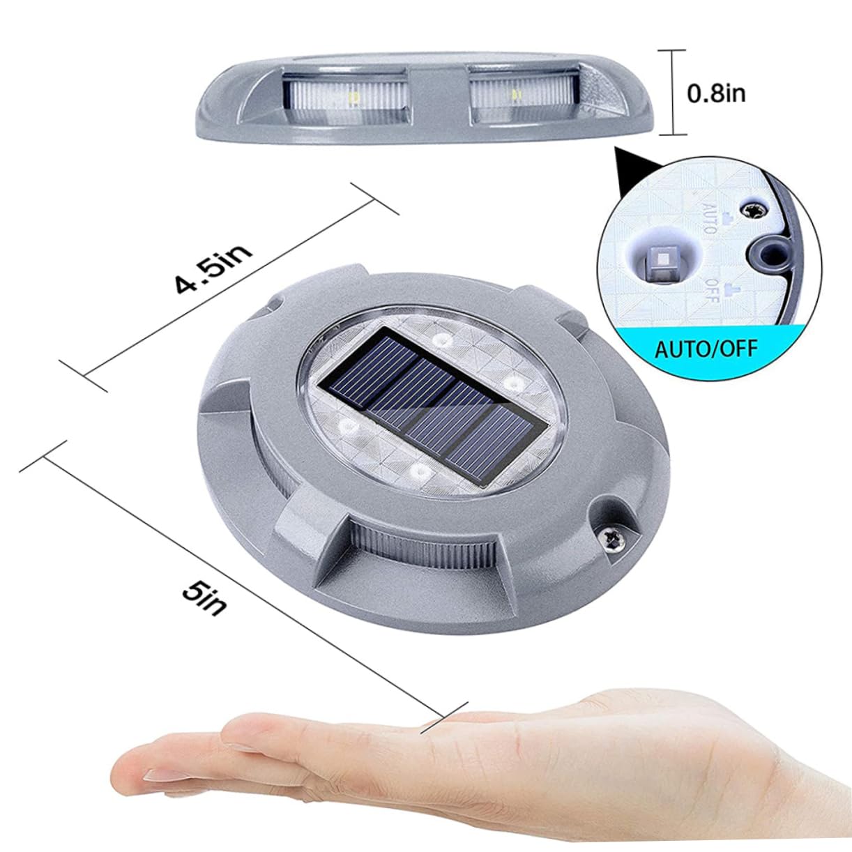 ifundom LED Ground Buried Lights Durable Aluminium Alloy Deck Lamps for Driveways and Pathways Solar Powered Crush Resistant for Outdoor Use Silver Blue Light