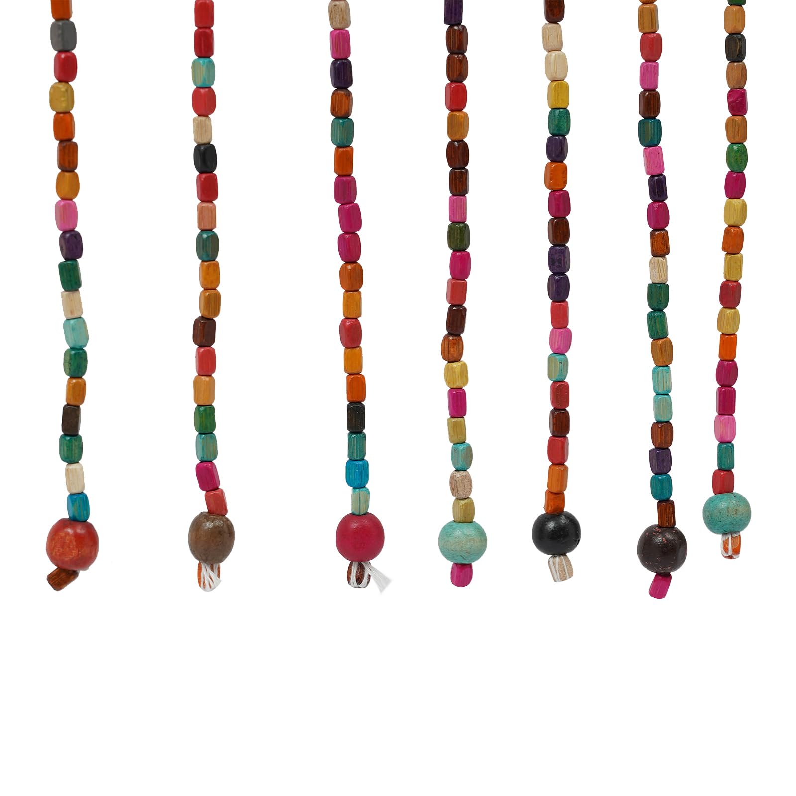 Rideau de porte en perles de bambou - 27 brins - Arc-en-ciel - Bois naturels multicolores - Rideau à fils - Anti-insectes - 90 x 175 cm