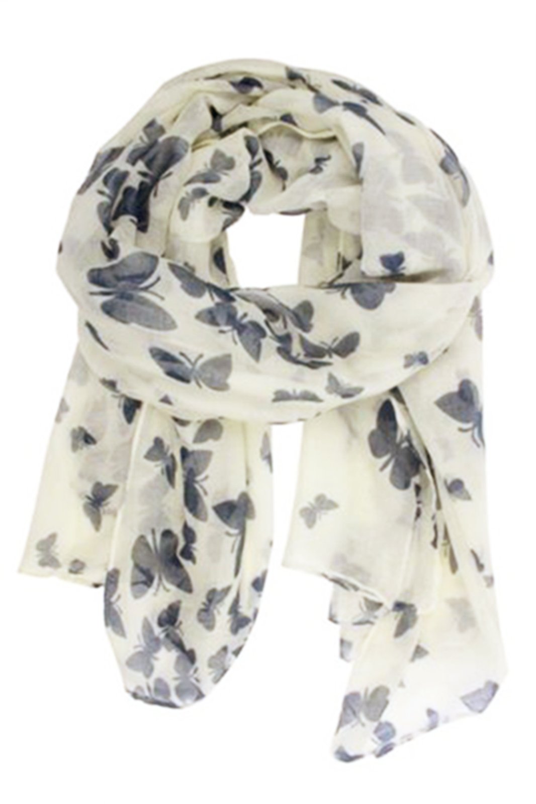 World Of Shawls Women's Dark Navy Blue/White New Butterfly Print Celebrity Style Long Scarves Maxi, Scarf, Stole, Wrap, Sarong, Shawls ()