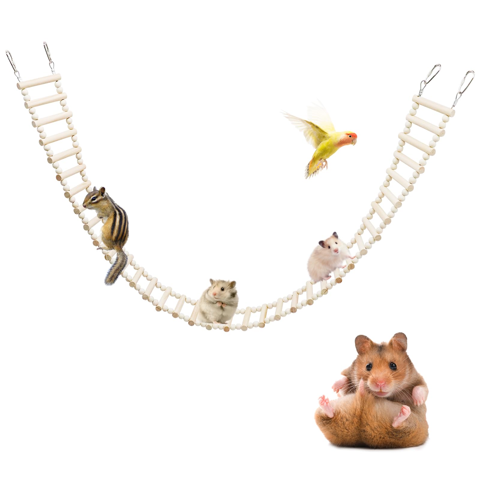 Rat Ladder Bridge Toy, Rat Climbing Toys, Natural Wooden Hamster Ladder Bridge Toy, Cage Accessories for Bird Parrot Cockatiel Sugar Gliders - 36 Steps - 50.78 x 3.14 Inch