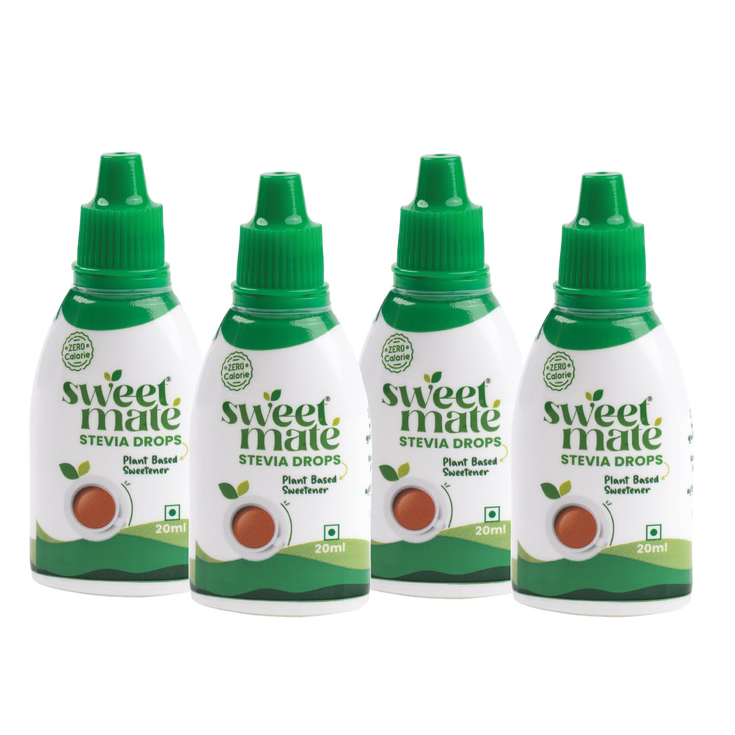 Sweetmate Stevia Drops - 80ml (20 ml x Pack 4) - 400 Drops Per Pack - Plant Based Sweetener - Zero Calorie - Diabetic Friendly - Sugar Free Liquid For Hot & Cold Beverages & Food Preparation