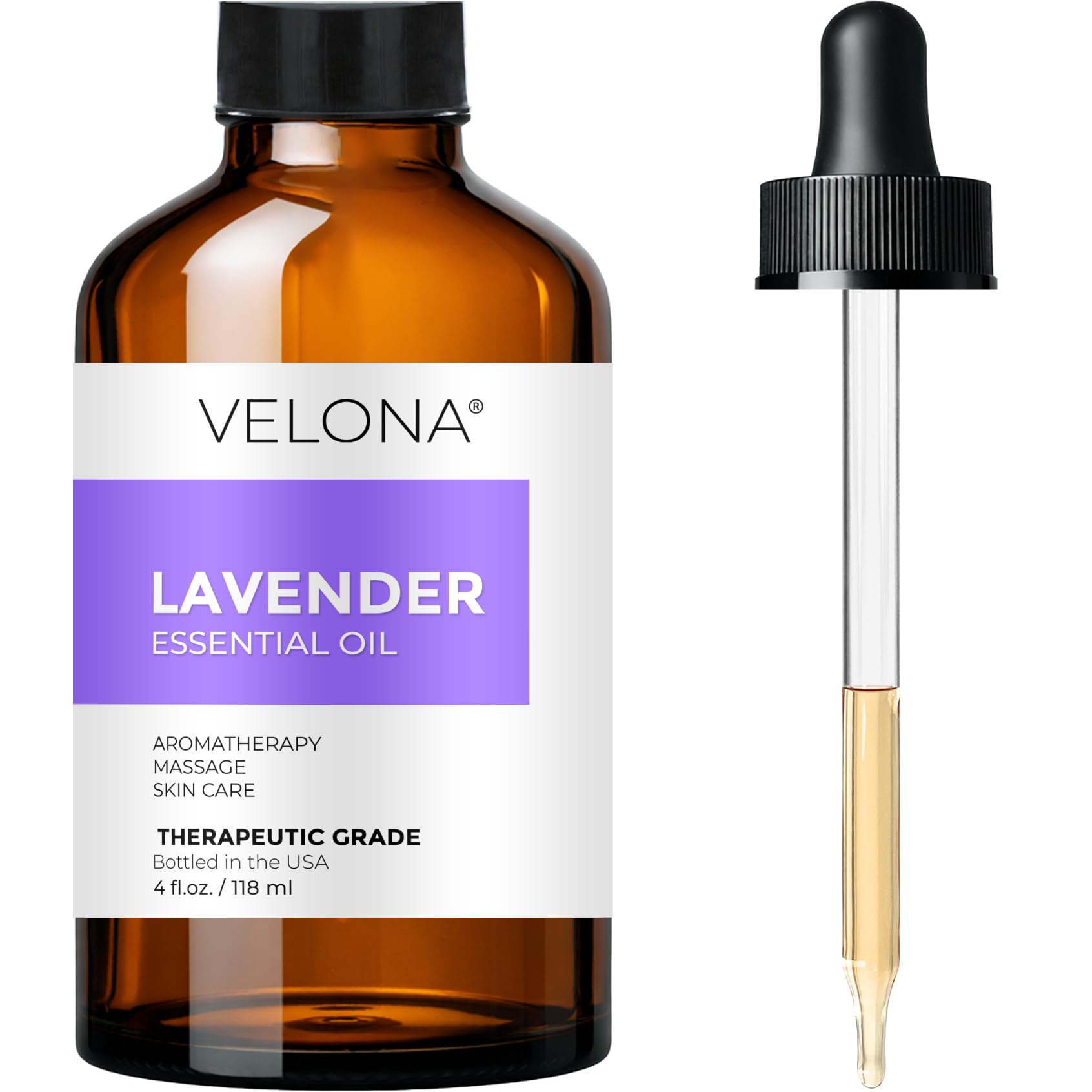 velona Lavender Essential Oil 4 Fl Oz | Therapeutic Grade | for Aromatherapy Diffuser, Massage, Skincare, Haircare, Soapmaking