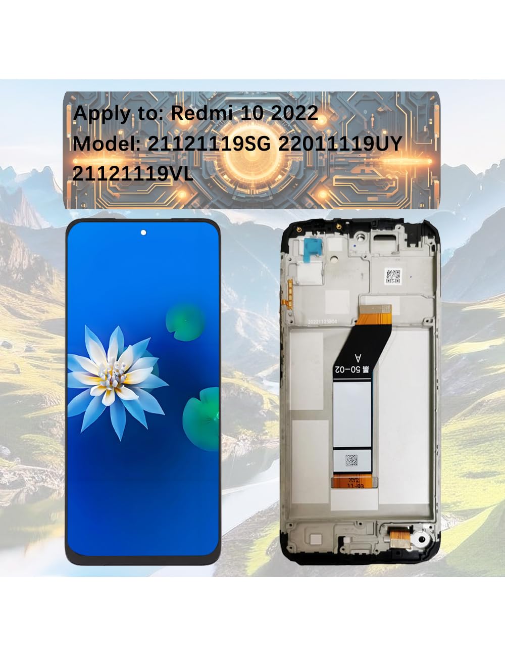 H&LYCYJ Pantalla para Redmi 10 2022 con Marco | Kit de herramientas de uso,IPS LCD，pantalla HD，pantalla de reemplazo,para modelos:21121119SG 22011119UY 21121119VL