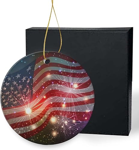 Adorno para árbol de Navidad, bonita decoración para colgar, bandera estadounidense brillante de fuegos artificiales, 4 de julio, Día de la