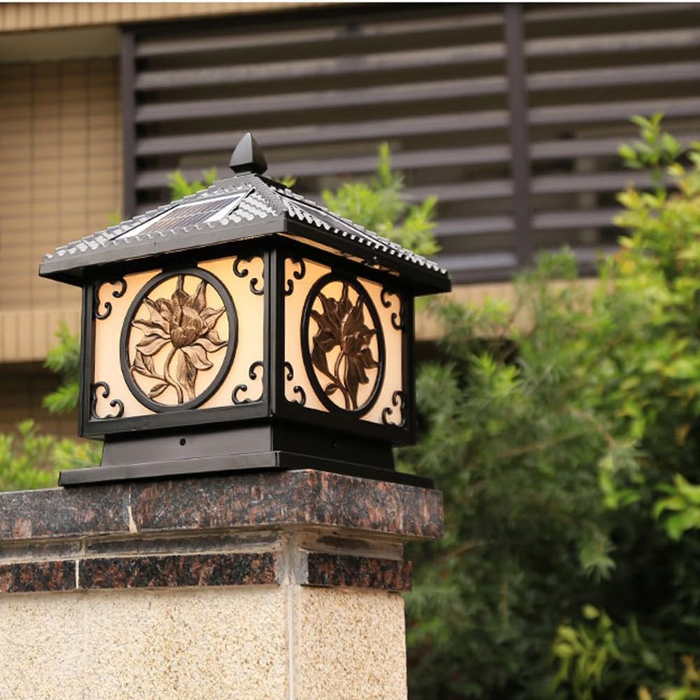 Solarne oświetlenie słupkowe ogrodzeniowe Zewnętrzne uliczne z oświetleniem lampy kolumnowej ze zdalnym sterowaniem do patio na tarasie ogrodowym(Medium)