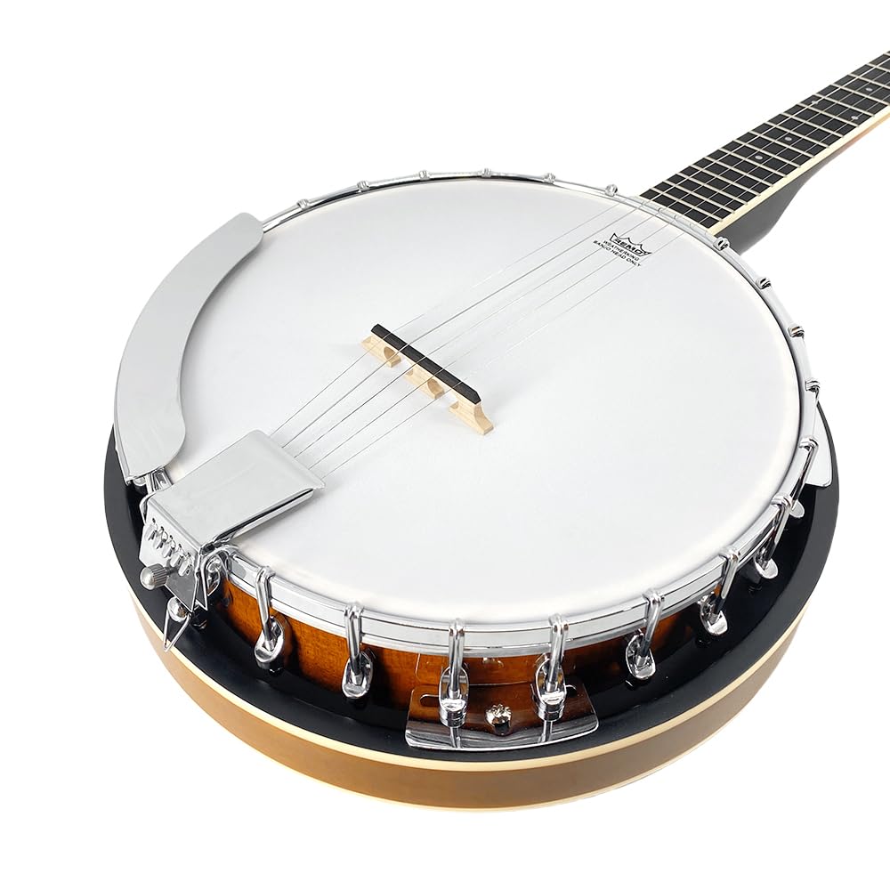 Banjo mit 5 Saiten, 96,5 cm, Full-Size Anfänger-Banjo-Set mit Remo-Kopf und geschlossener Rückseite, 24 Halterungen, inklusive Gigbag, Gurt, Fingerplektren, extra Saiten