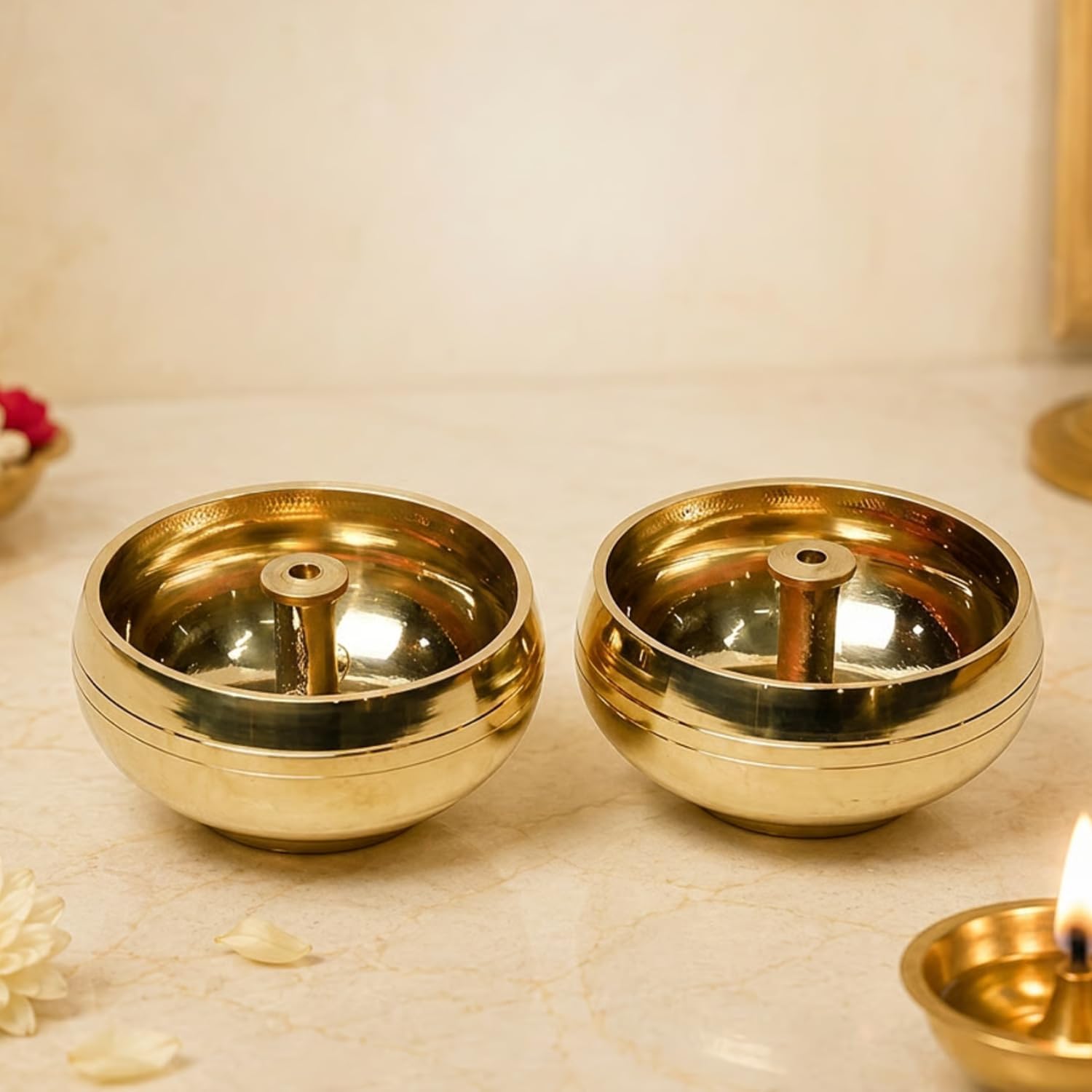 Bhimonee Decor Pure Brass Kuber Pyali Deep | Traditional Deepak Diya for Pooja & Home Temple | Spiritual Aarti & Ritual Decor | 1.25 Inches, 140gm