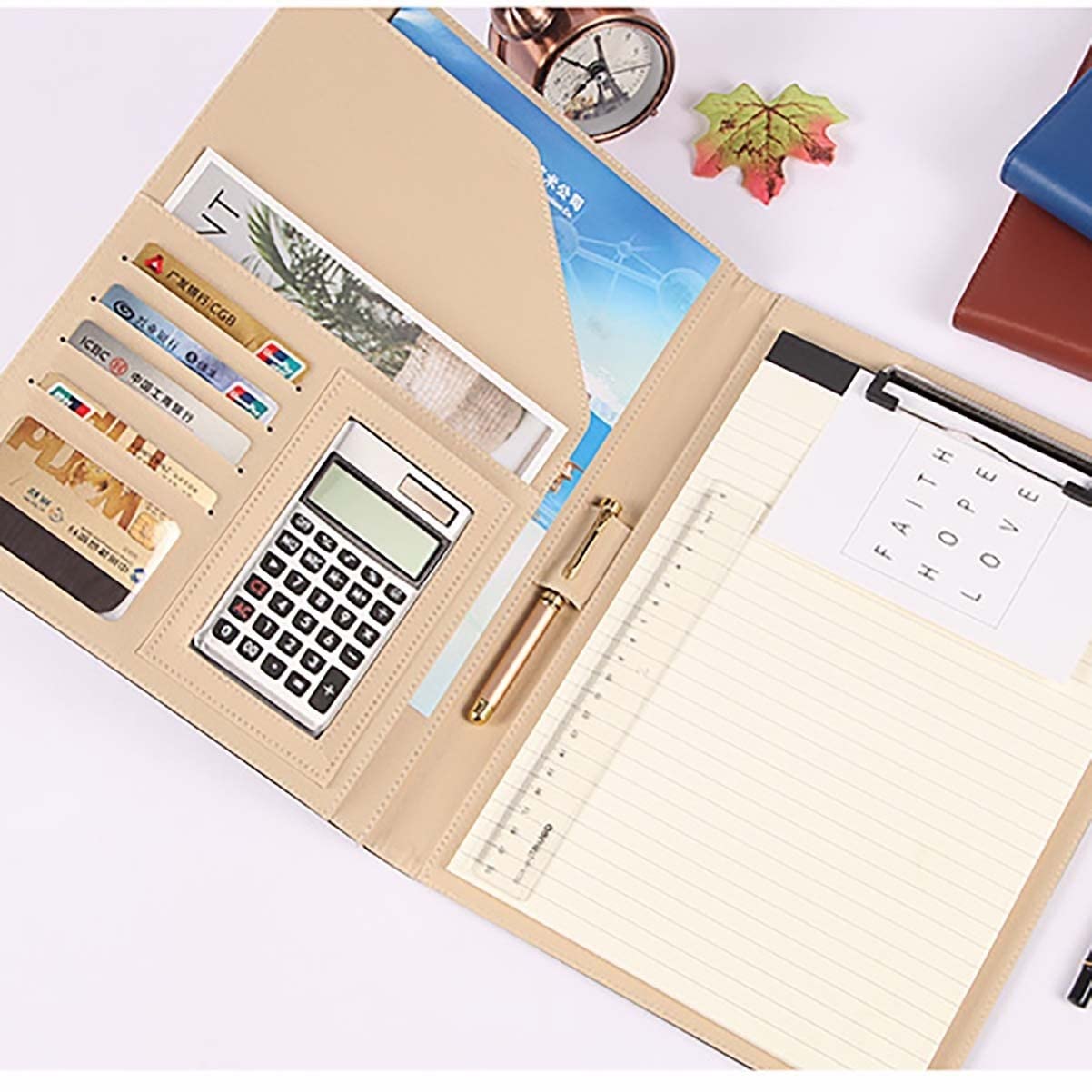 Teczka konferencyjna Organizer na dokumenty， Teczka A4 z schowkiem i miejscem do przechowywania, skórzana teczka z organizerem i notesem(Svart,12digit+Memo pad*5)