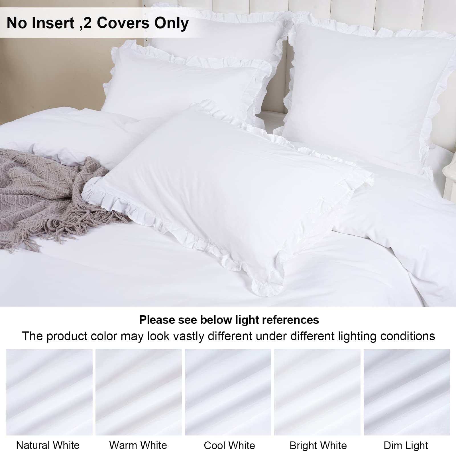 100% Washed Cotton Euro Shams with Ruffle, 2 Pack 26" x 26" Cotton Euro Sham Pillow Covers, No Insert - Image 3