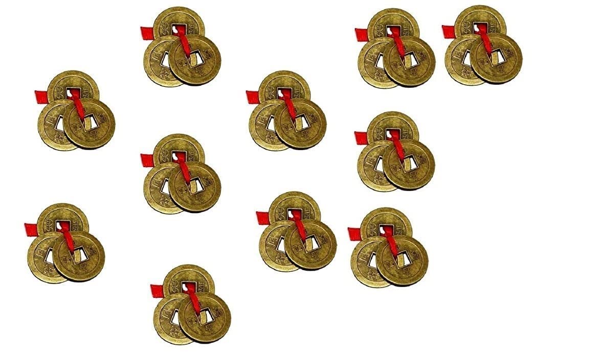 Yash Life Feng Shui Vastu Remedies Dragon Phoenix Chinese Coins Set Brass Wealth, Prosperity, Money, Good Lucky (Small Size) 1 Inch Set of 11