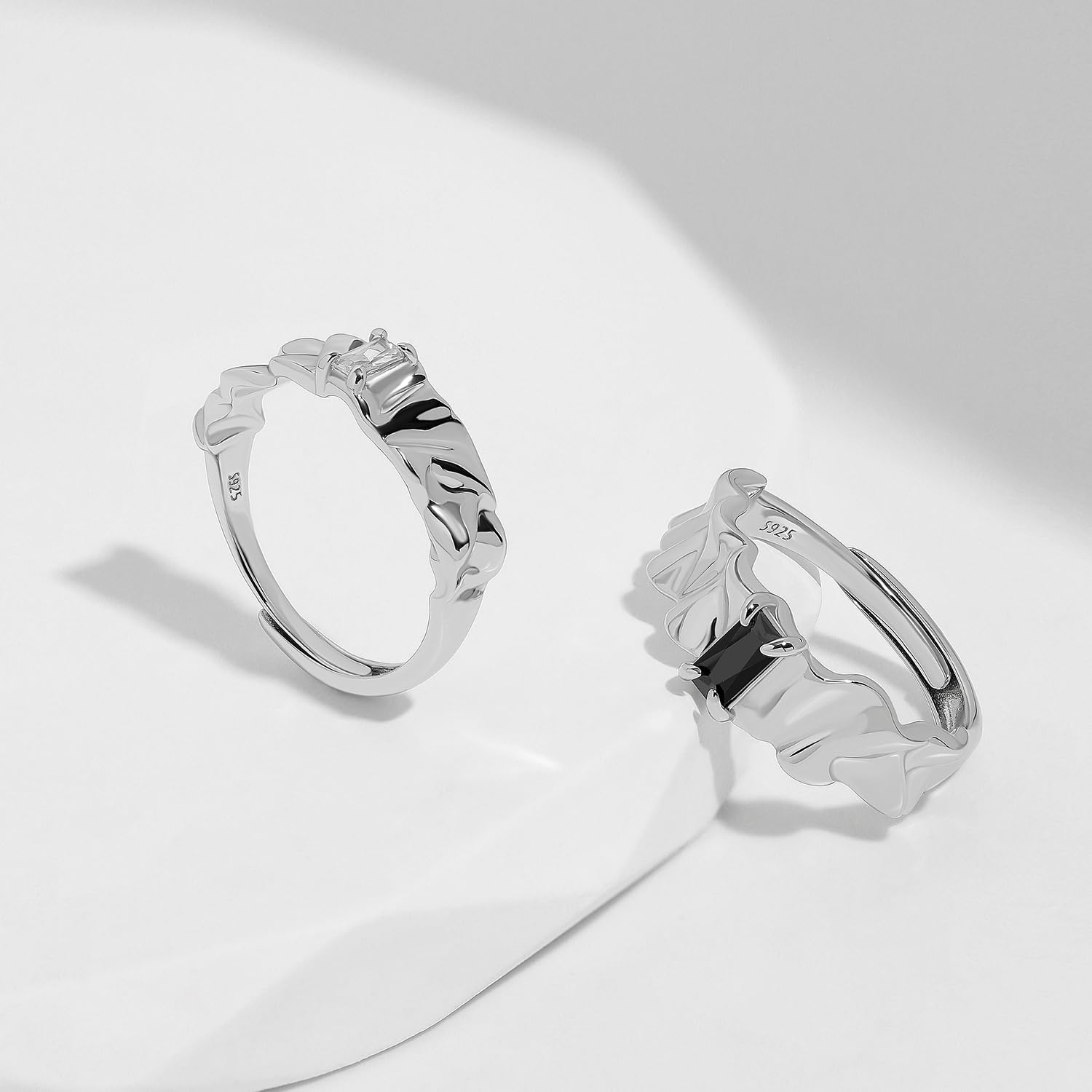 Meissa Alianzas Anillos de Compromiso Boda para Hombres y Mujeres, Juego de Anillos a Juego con Banda Ancha, Anillos de Onix Negro con Cristal, Juego de Dos Anillos Ajustables