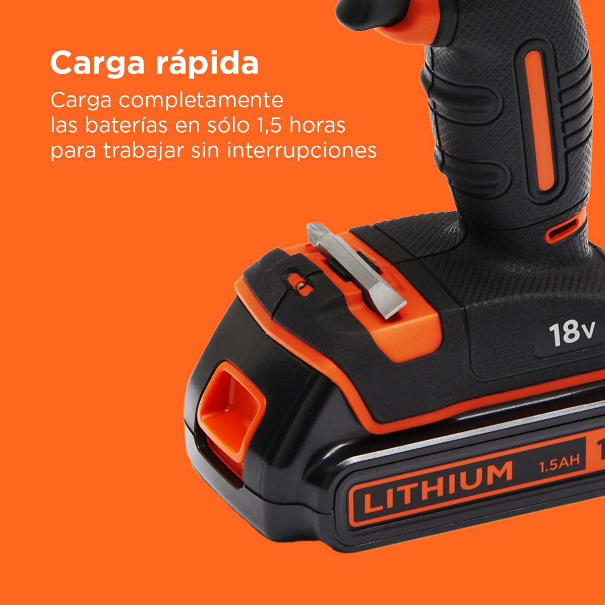 BLACK+DECKER Kit de taladro atornillador INALÁMBRICA de 18V con 2 baterías de 1,5Ah, cargador rápido, juego de 80 accesorios y maletín de transporte, BDCDC18BAFC-QW